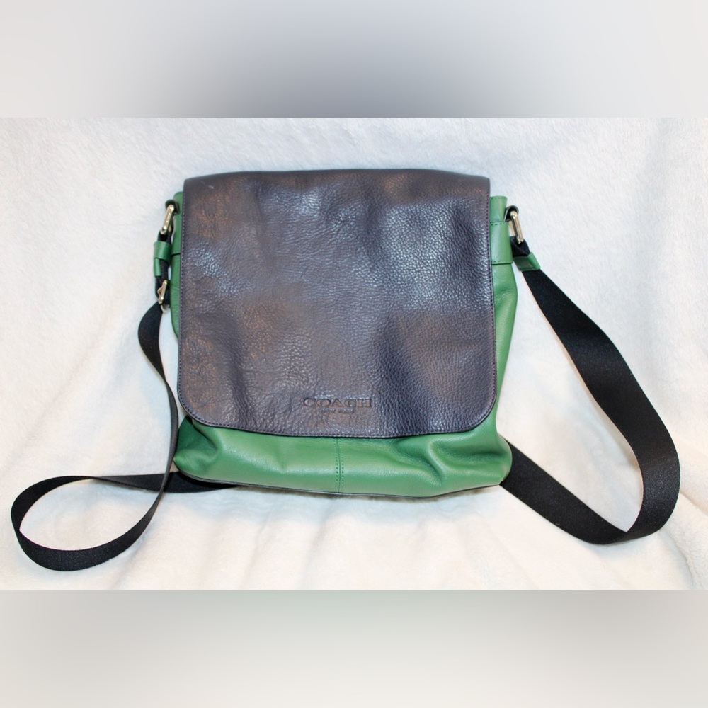 Coach Men's Green and Black Leather Messenger Bag